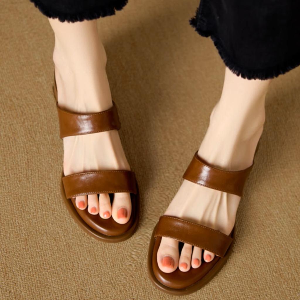 Ретро британский стиль, толстый каблук с крутыми шлепанцами, женский средний каблук с ощущением педали при ходьбе, летние новые уличные шлепанцы