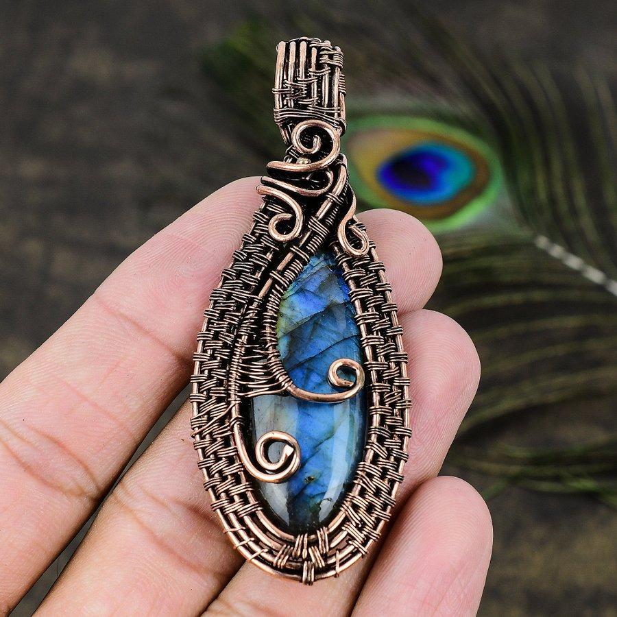 Labradorite Handmade Copper Wire Wrap Jewelry Pendant 3.07 H5R91