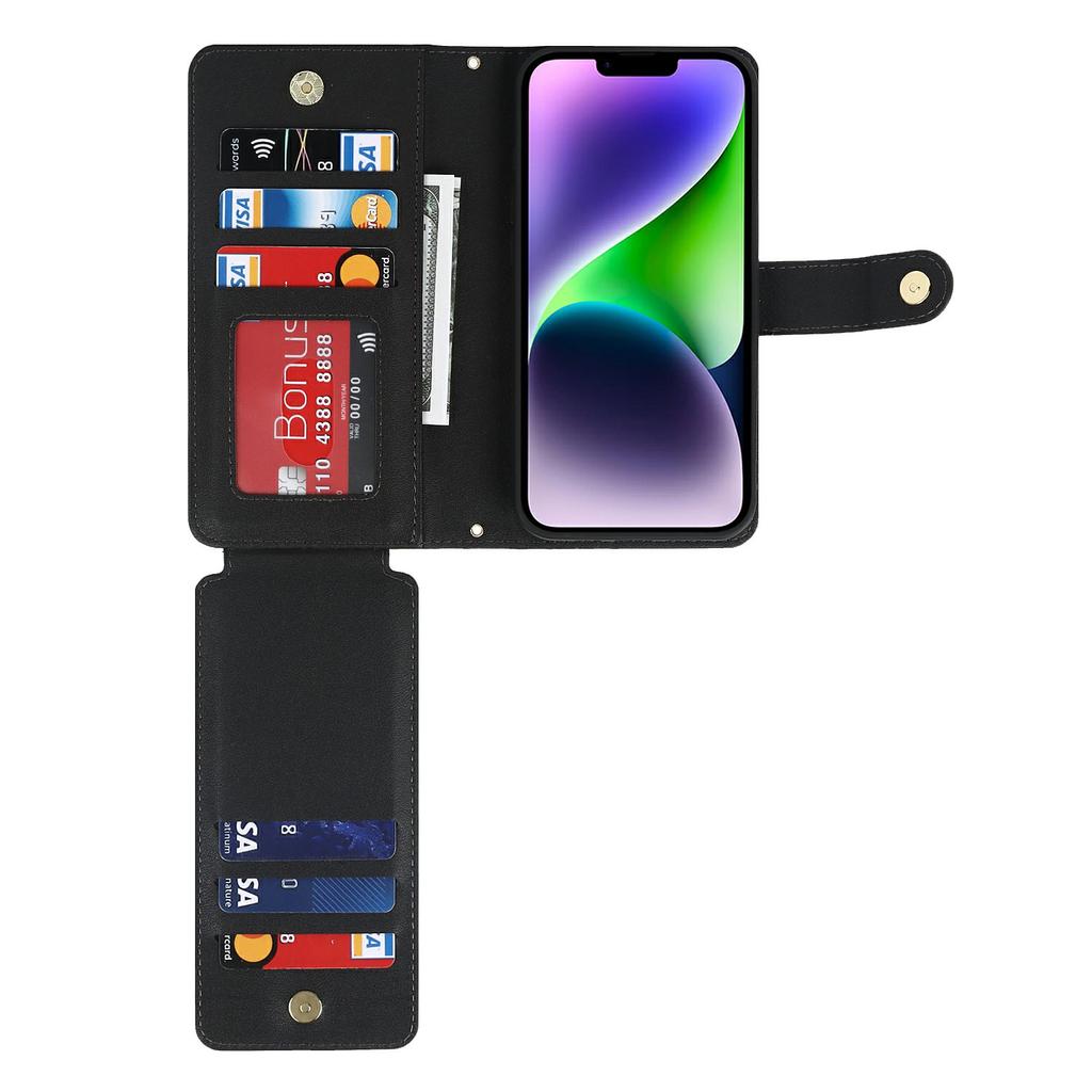 Чехол-подставка для iPhone 14/13, чехол для телефона из ПУ кожи с ремешками/кошельком на молнии/множеством слотов для карт