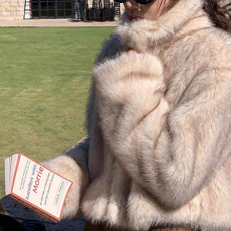 Модная роскошная короткая куртка из искусственного меха для женщин с воротником-стойкой и длинным рукавом, свободная куртка для осени и зимы, ленивая толстая уличная верхняя одежда