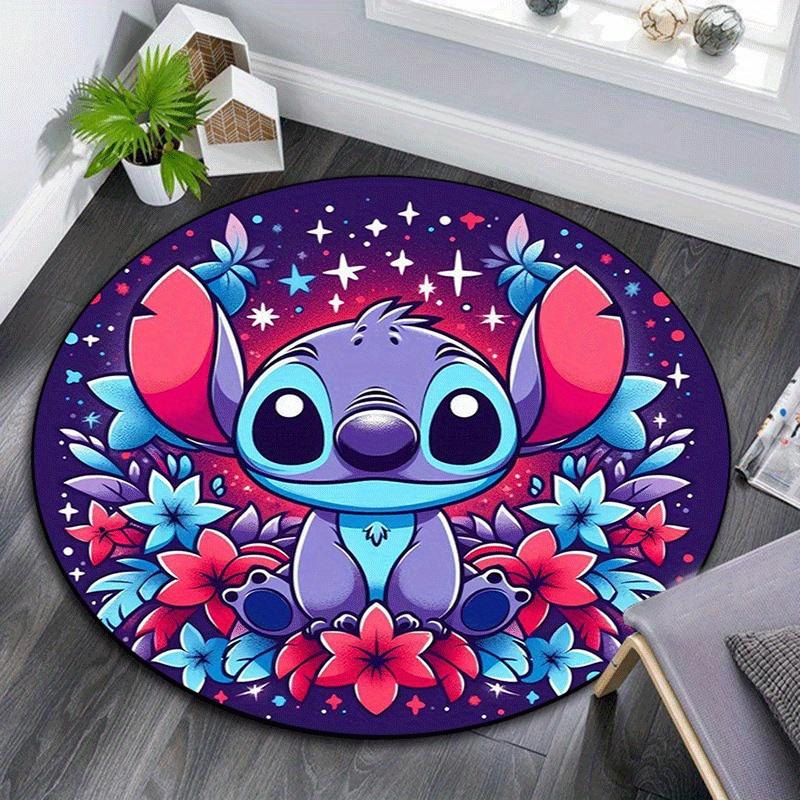 1pc Stitch Round Area Rug - Non-Slip, Machine Washable Polyester Carpet for Living Room & Bedroom Decor