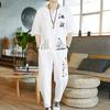 Chinese Style Linen Suit Men's Retro Short-sleeved T-shirt Cotton and Linen Tang Suit Summer Suit Plus Size