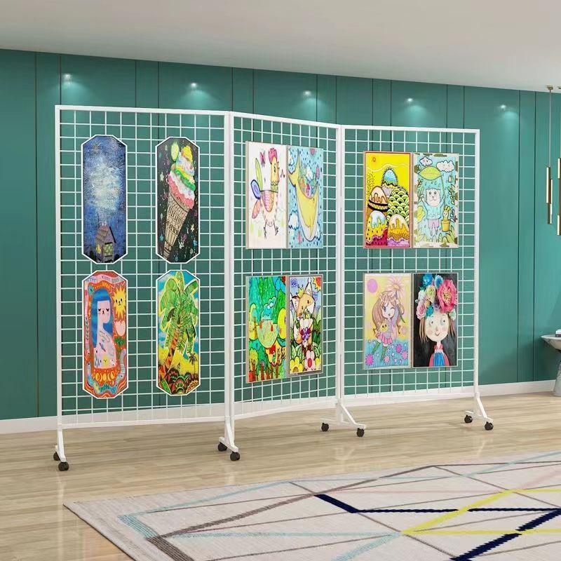 Mobile Art Display Stand: Vertical Folding Grid for Art Exhibitions and Kindergarten Art Shows