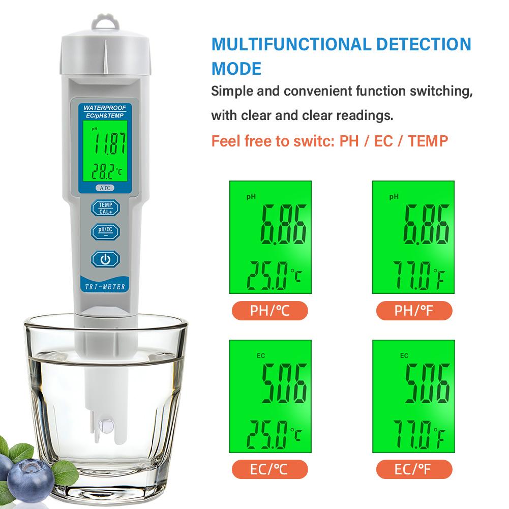 Водонепроницаемый цифровой pH EC TDS метр 3 в 1 тестер качества воды с дисплеем температуры для аквариума, бассейна, гидропоники