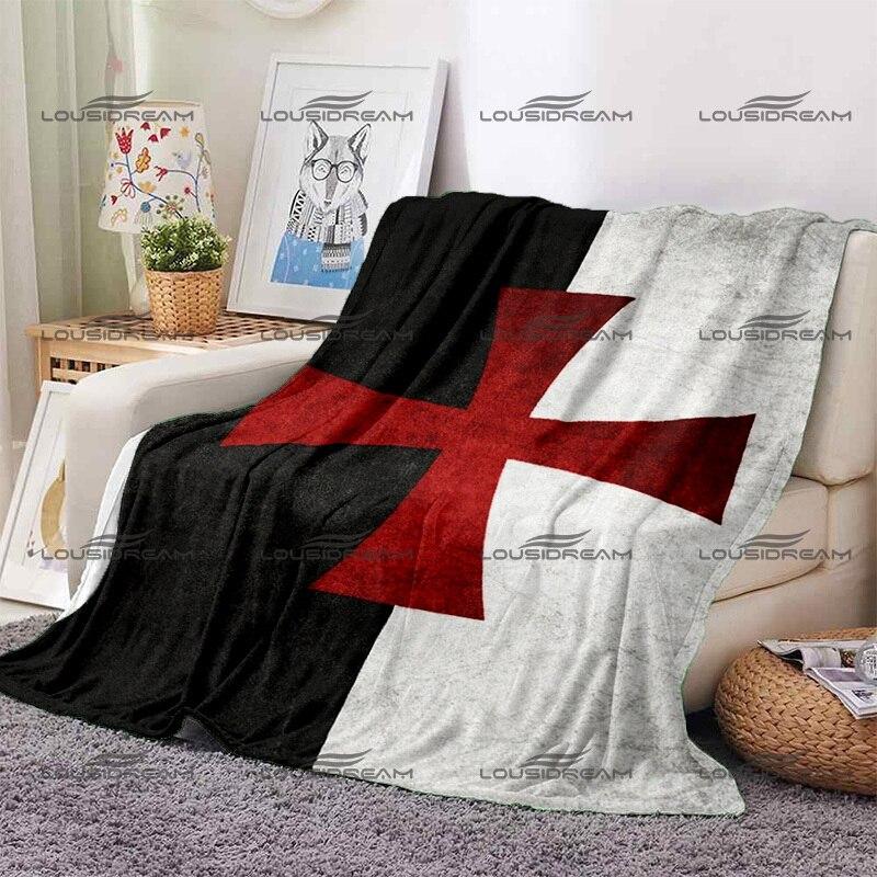 Crusader Cross Pattern Blanket Templar Knights Warm Flannel Thin Blanket Portable Home Travel Office Lunch Break Blanket