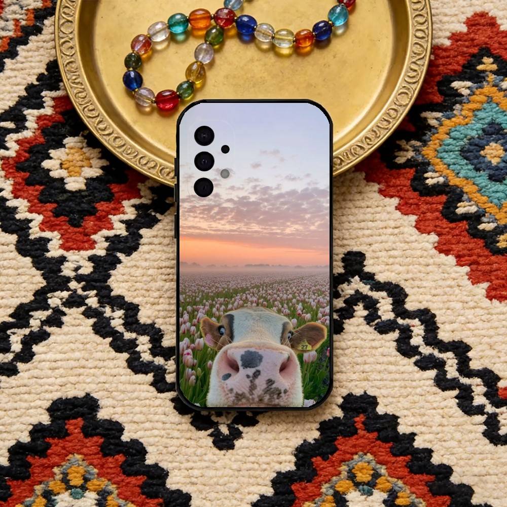 Lovely Cute Cow Cows OX Phone Case For Samsung S25,S24,S23,S22,S21,S20,Ultra,Plus,FE Black Soft Cover