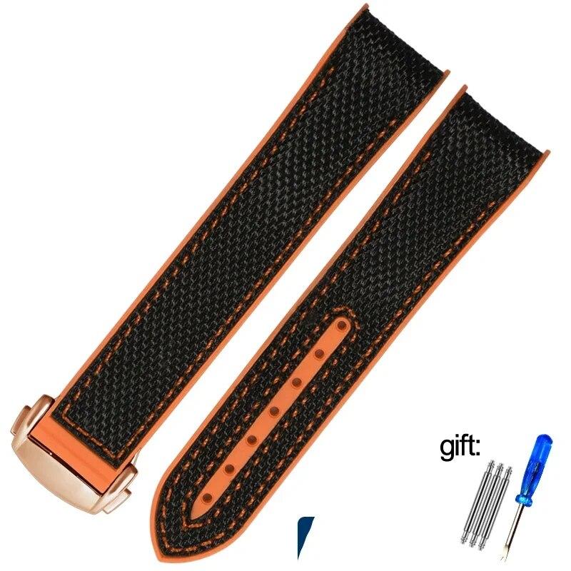 20mm 22mm Rubber Nylon Silicone Watch Band For Omega GMT Planet Ocean Seamaster Diver 300 Curved End Orange Watch Strap