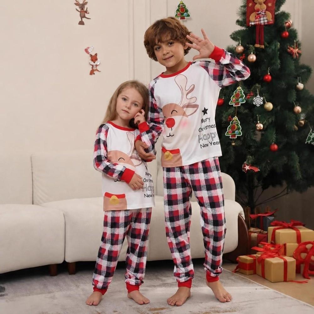 Santa Claus Christmas Pyjamas Set Plaid Printed Couple Christmas Outfit Loungewear