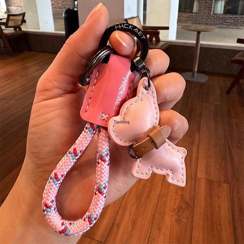 Cute Handmade Leather Puppy Keychain Pendant - Unique Gift Bag Accessory for Couples
