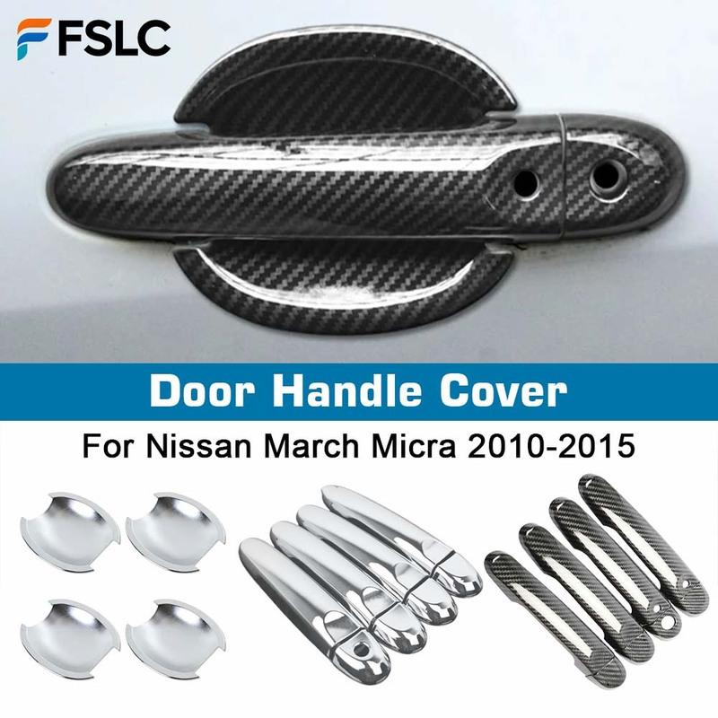 Door Handle Cover For Nissan March Micra K13 2010-2015 Carbon Fiber Chrome Car Trim Stickers Car Styling Accessories