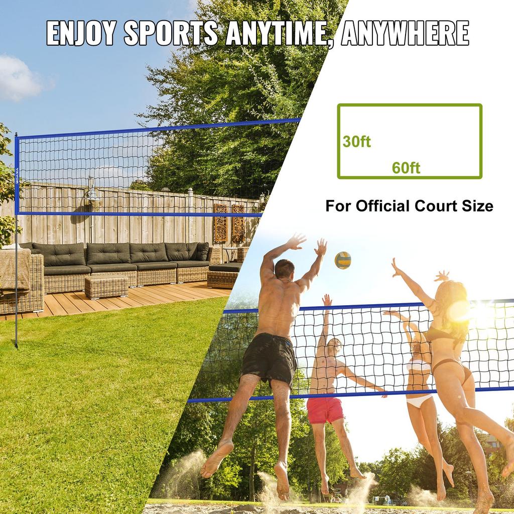 VEVOR Outdoor Portable Volleyball Net System, Adjustable Height Steel Poles, Professional Volleyball Set with PVC Volleyball, Pump, Carrying Bag