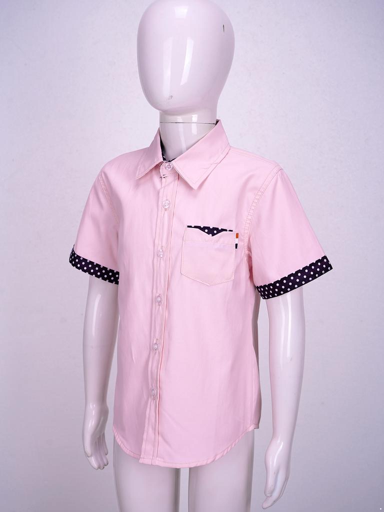 Kids Boys Casual Top Short Sleeve Turndown Collar Button Front Polka Dot Print Stylish T Shirt
