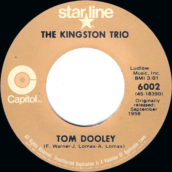 7inch Record KINGSTON TRIO Tom Dooley M.T.A. 6002 Starline Capit US Rock Used