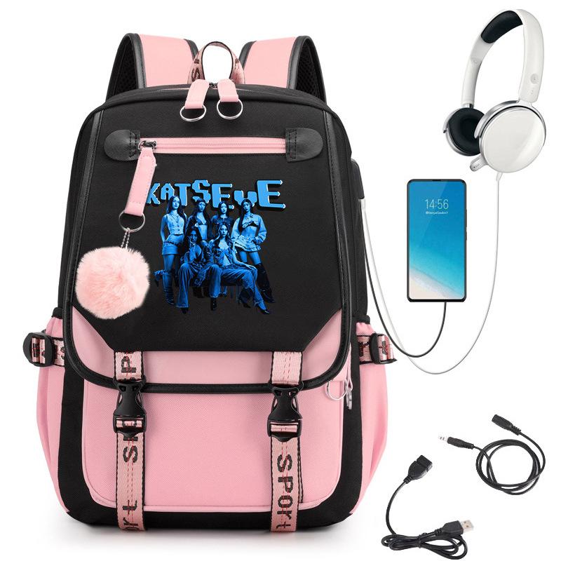 KATSEYE K-Pop Girl Group Print School Student Backpack 60123-6 Large Capacity Lightweight Casual Travel Bag
