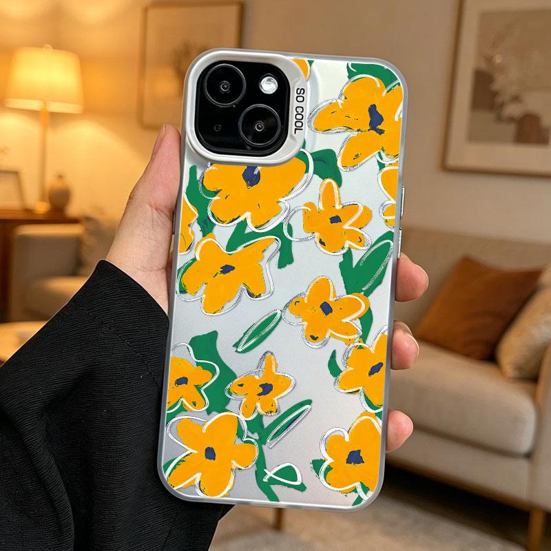 Модный цветной лазерный чехол с цветами для iPhone 17 16 Pro Max 15 14 Pro Max Plus 13 Mini 12 11 Pro Max Ударопрочные милые чехлы
