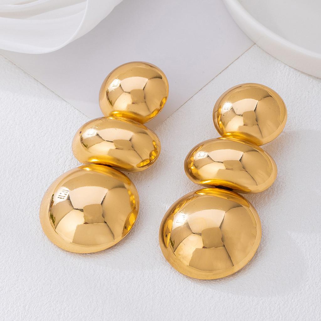 Преувеличенные атмосферные серьги, Металлические гладкие геометрические круглые серьги, Легкая роскошь и высококлассные женские серьги с темпераментом