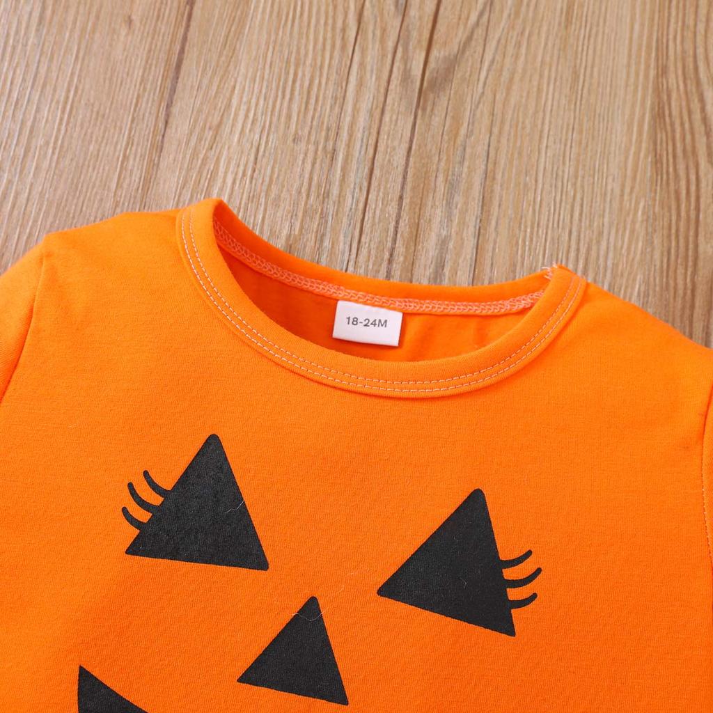 Kids Girls Halloween Outfit Spring Autumn Long Sleeve Pumpkin Printed Skirt Pants Two Piece Set Fashion Casual Children Clothing