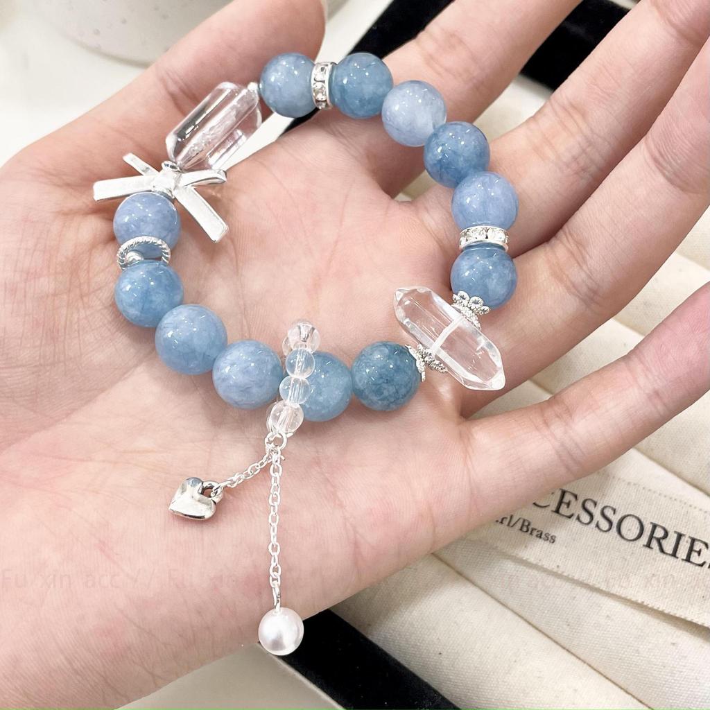 Браслет с кисточками из аквамаринового жемчуга и хрустальными бусинами - New Light Luxury & Literary Chinese Style