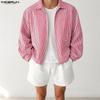 INCERUN Men Turn-down Collar Long Sleeve Zipper Up Striped Cropped Thin Short Coats