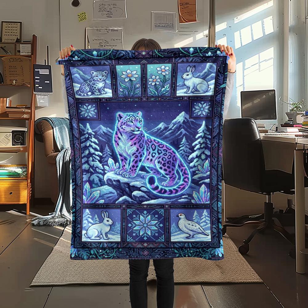 Snow Leopard Animal Print Flannel Blanket, High quality Comfortable for All Seasons, Home Decor, Warmth and Comfort, Perfect for Christmas Gifts121