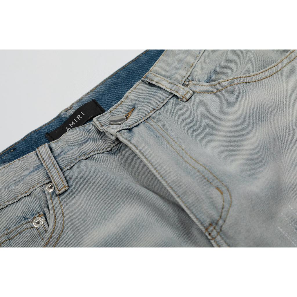 M48 Amiri Men's and Women's American Style Trendy Jeans with Fabric Patches, Holes, Embroidery, Casual and Fashionable High Street Pants