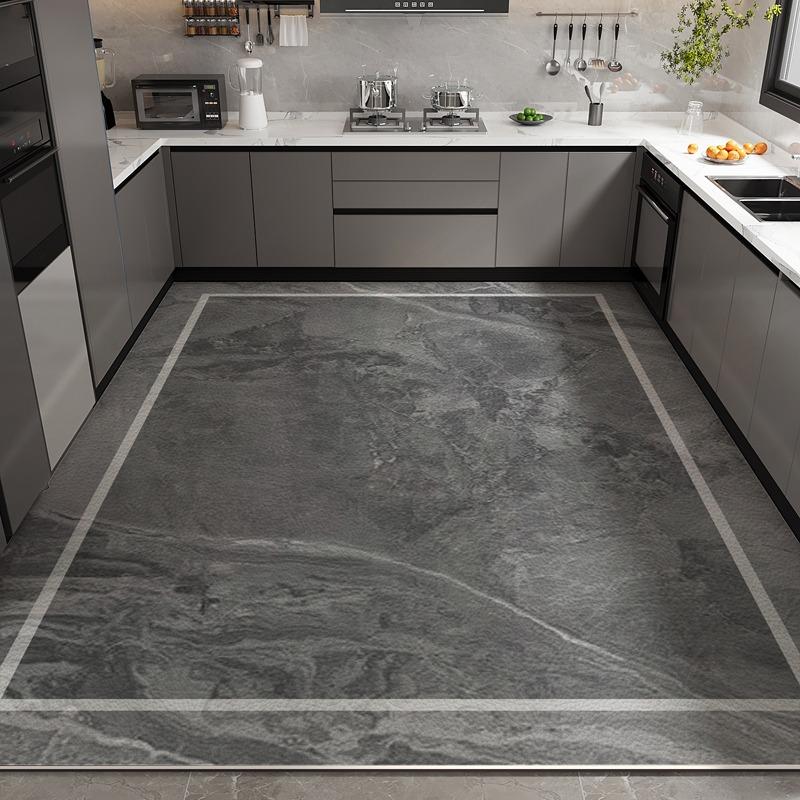 Кухонный коврик для пола Водонепроницаемый Нескользящий Маслостойкий Кожаный ковер ПВХ Большой размер Имитация мрамора Геометрический коврик Домашний декор Коврик