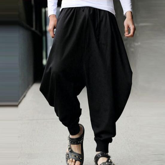 Мужские штаны-шаровары Повседневные с кулиской Свободные хлопковые штаны с заниженным шаговым швом для хиппи Уличная одежда Пляж