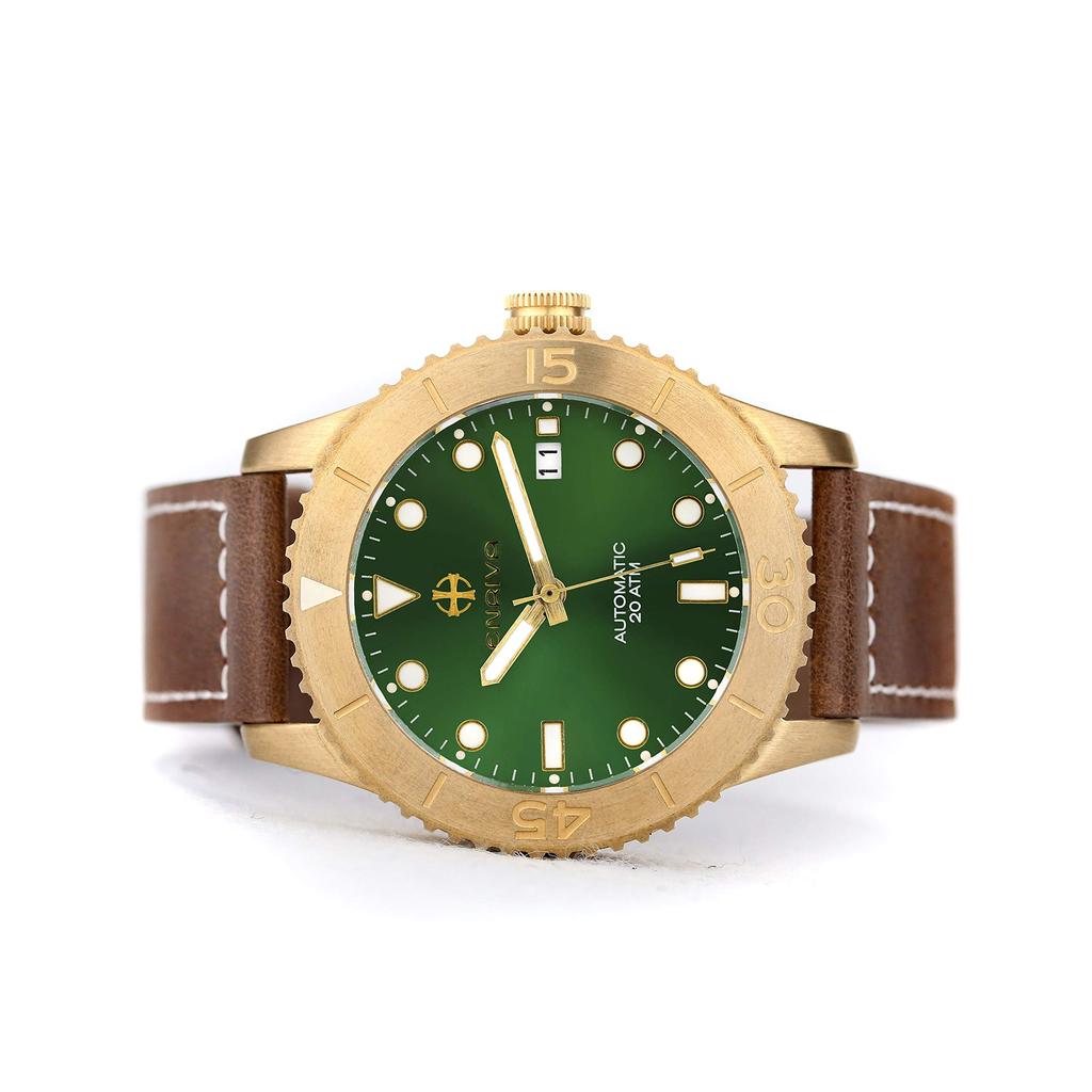 ENRIVA Часы Индикация даты 20 АТМ Механические Настольные Автоматические Цепь Автоматический Поворотный Бронзовый Сапфировое Автоматические часы Дайверские Мужские