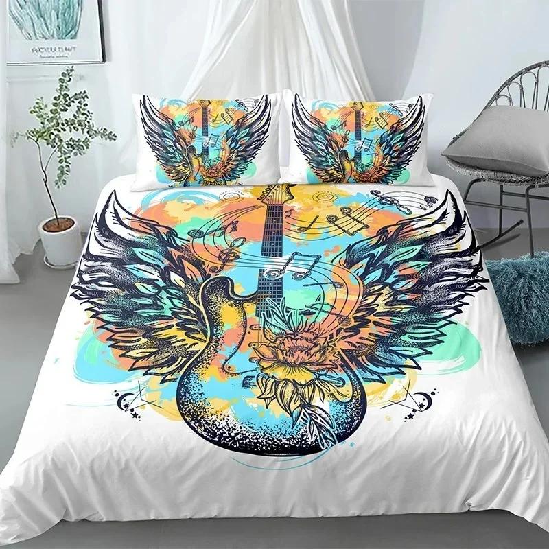 Comforter Music Guitar Bedding Set King Queen Heavy Metal Punk Rock For Teen Boy Musical Note 2/3Pcs Polyester Comforter