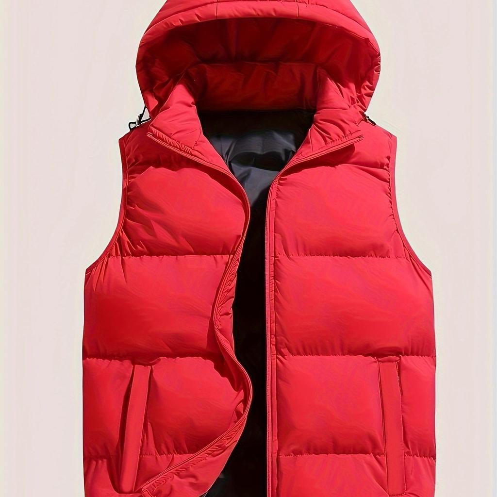 Men's Hooded Vest Jacket, Cotton, Black, Red, Sizes 0XL-5XL