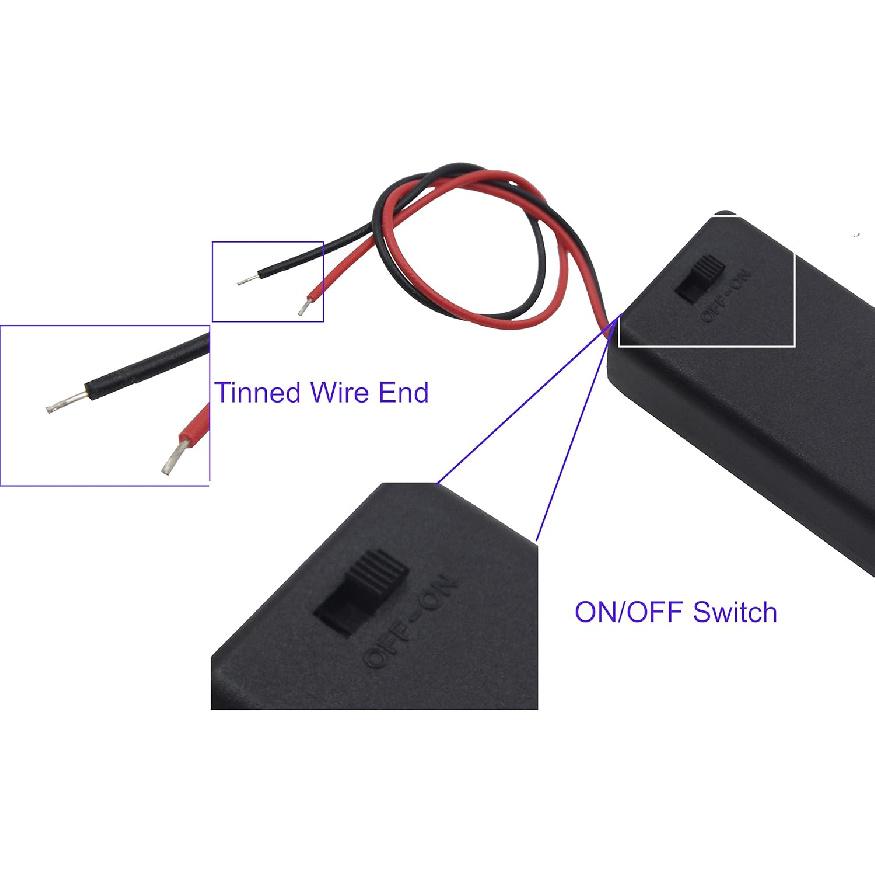(Pack of 3 2 AAA Battery Holder with Switch, 2 x 1.5V AAA Battery Holder Case with Wire Leads and ON/Off Switch
