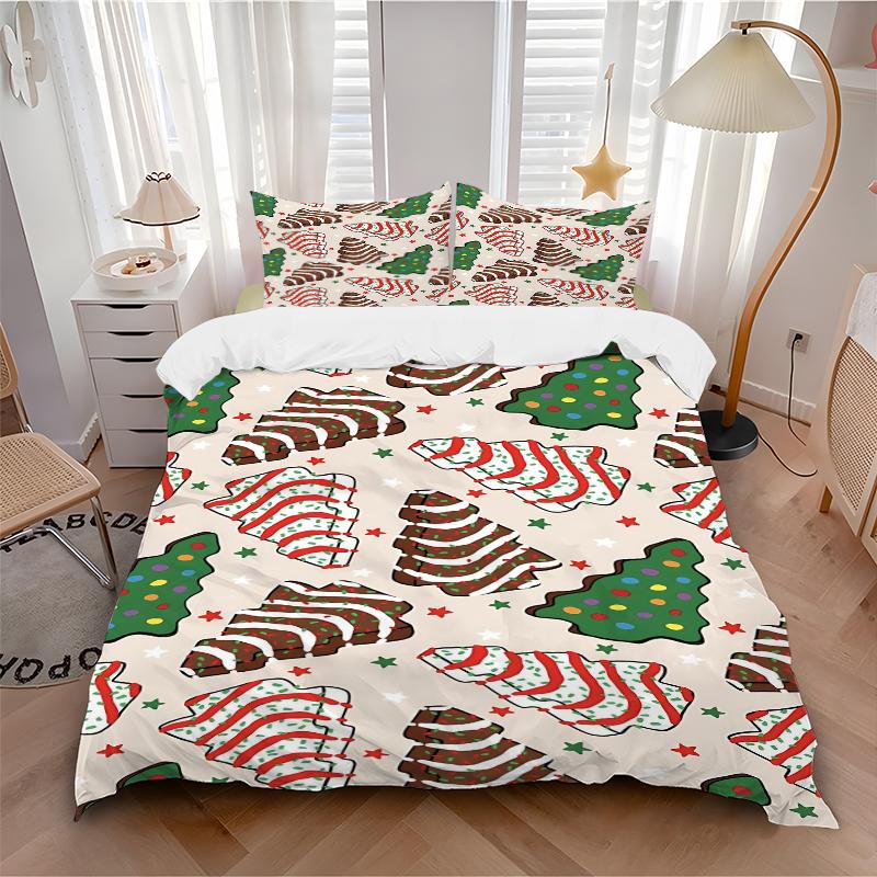 3Pcs Christmas Tree Bedding Set Quilt Cover Pillowcase Home Christmas Halloween Gift 1 Duvet Cover 2 Pillowcase S176