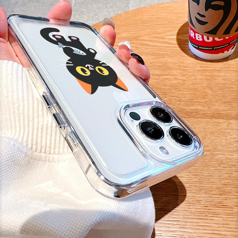 Милый Черный Кот с Рыбой Прозрачный Мягкий TPU Чехол для Телефона для Xiaomi Redmi Note 15 14 13 12 11 10 9 Pro Plus 4G 5G Мягкий Чехол