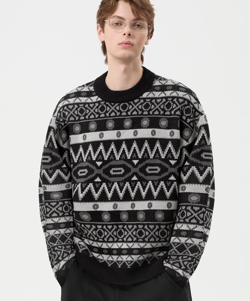 TRILLION Vintage Fair Isle Jacquard Crewneck Knit_Black