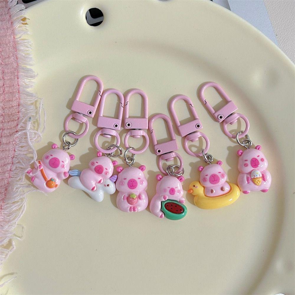 Creative Pink Capybara Keychain Cute Animal Keyring Capybara Bag Hanging  Backpack Decor