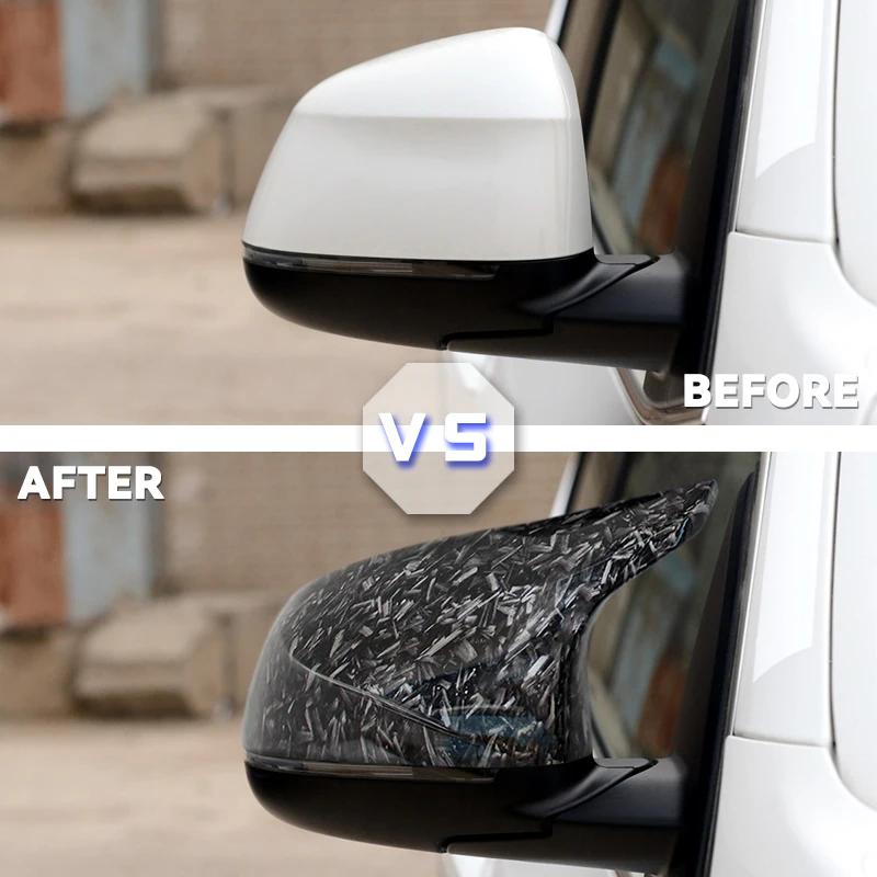 BBKJ7 For BMW F25 X3 F26 X4 F15 X5 F16 X6 2014 15-18 Bright Black Caps Carbon Fiber Style Auto Car Rear View Side Mirror Cover Trim