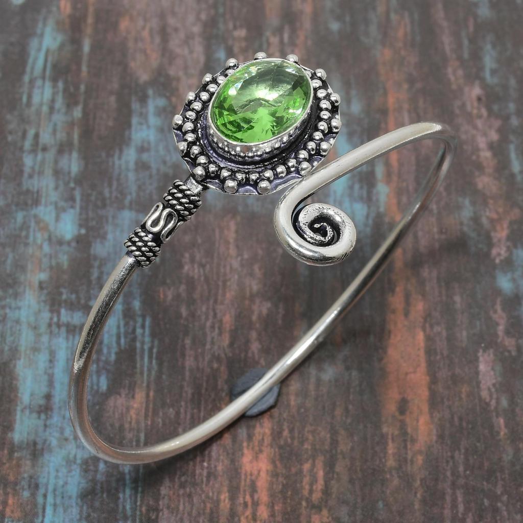 Tsavorite Gemstone 925 Sterling Silver Handmade Amazing Jewelry Bangle Adjustable
