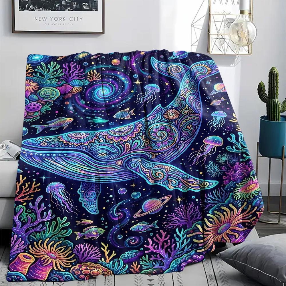 Colorful Line Marine OrganismsPrint Flannel Blanket,High quality Comfortable for All Seasons,Home Decor,Warmth and Comfort,Perfect for Christmas Gifts