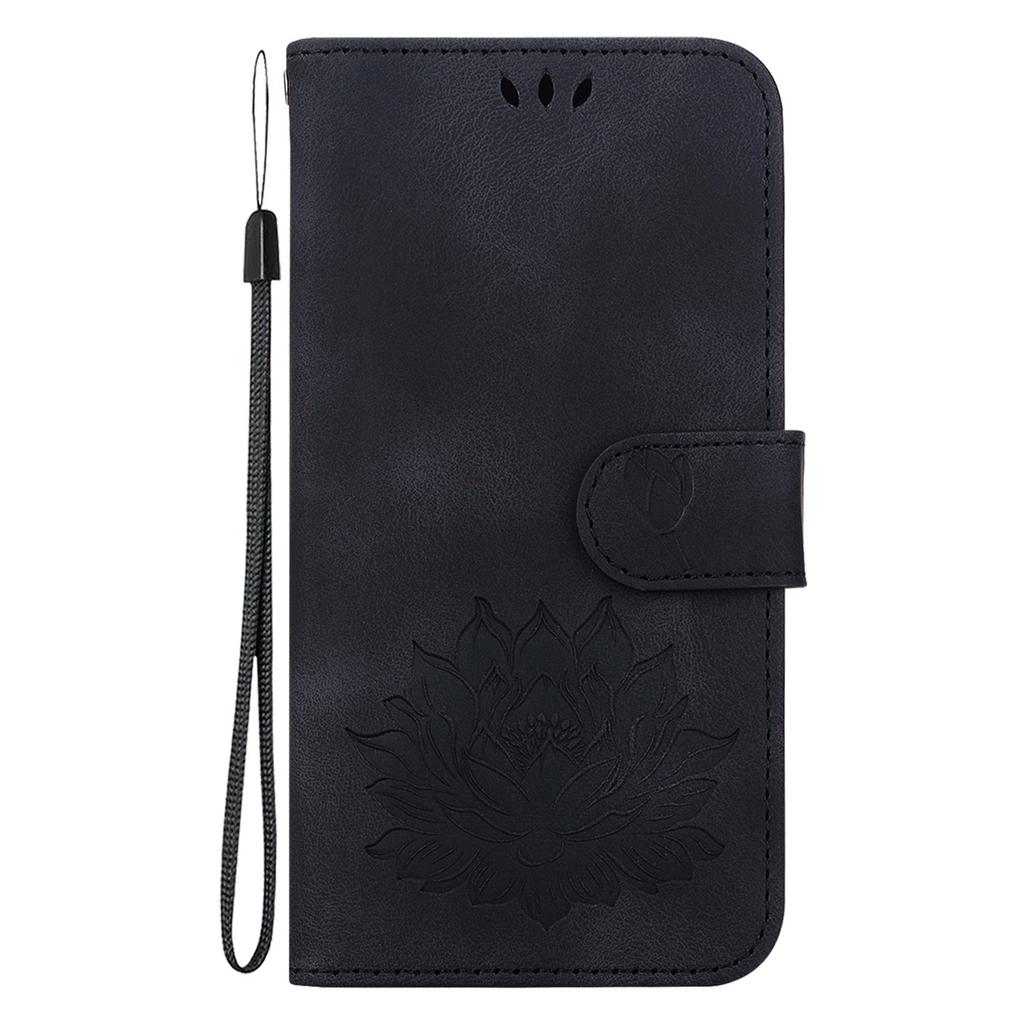 For iPhone 16 Phone Case Lotus Imprint Leather Stand Wallet Cover