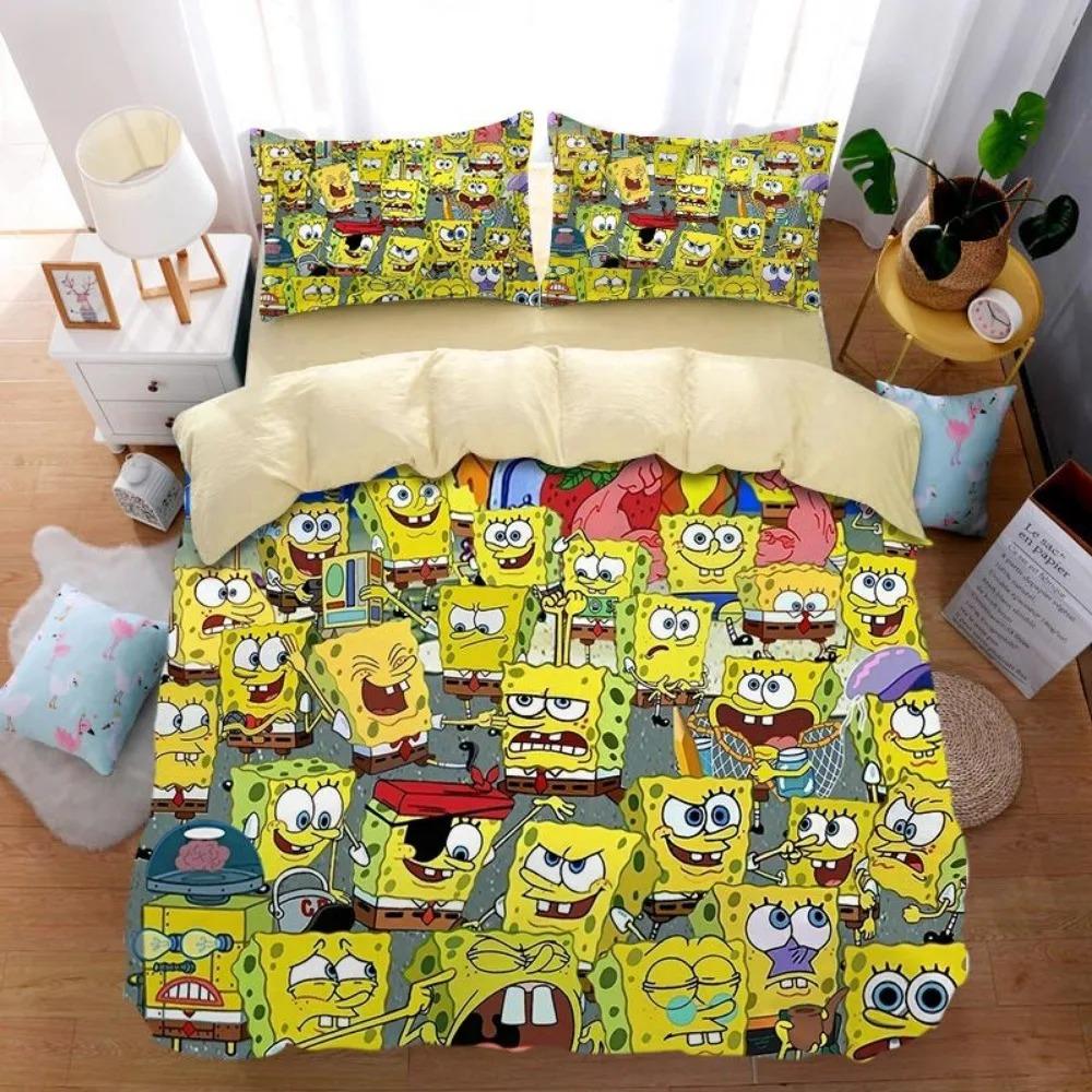 3D Printing Bedding Set S-SpongeBob 2/3pcs Duvet Cover Pillowcases Cartoon Anime Bedding for Teens Student Dormitory Bedroom Dec