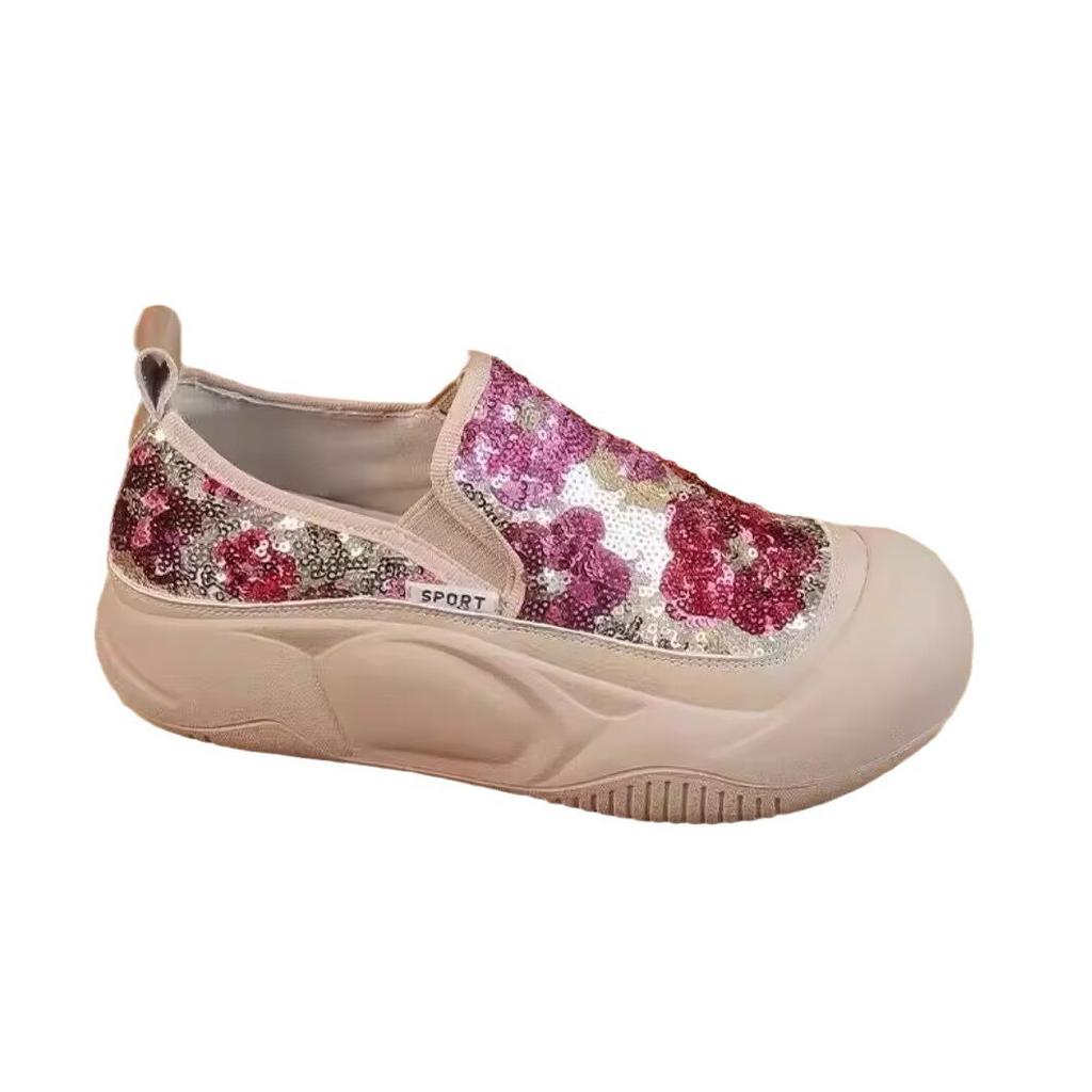 Vintage Soft Bottom Casual Women's Shoes Spring New Versatile Retro Sequined Loafers Slip-on Platform Shoes