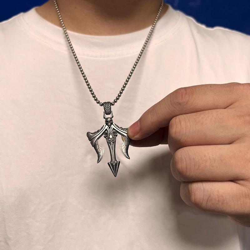 Европейский и американский ретро кулон в виде трезубца с водяным узором, модное и универсальное ожерелье для мужчин и женщин