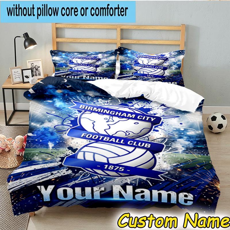 Custom Name Birmingham City Football Club Bedding Set 3PCS Duvet Cover Closure Includes 1 Duvet Cover & 2 Pillowcases for All Seasons Bedroom Decor