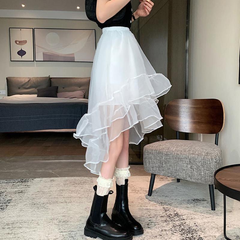 Юбки Женские нерегулярные эластичные юбки с высокой талией Летние юбки трапециевидной формы Универсальная повседневная сетчатая многоуровневая юбка