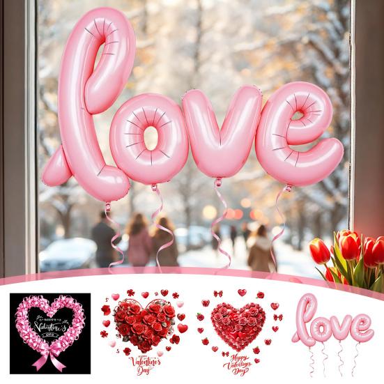 Стикер на окно ко Дню святого Валентина, съемный, водонепроницаемый, ПВХ, форма сердца, венок, роза, любовное письмо, статичный стикер на стекло, для свадеб, праздников, вечеринок, окна