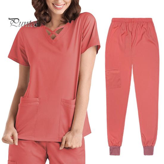 2 шт./компл. комплект унисекс больничной формы с v-образным вырезом и короткими рукавами, карманы, топы, брюки с эластичной резинкой на талии, быстросохнущие больничные стоматологические скрабы для медсестер, униформа