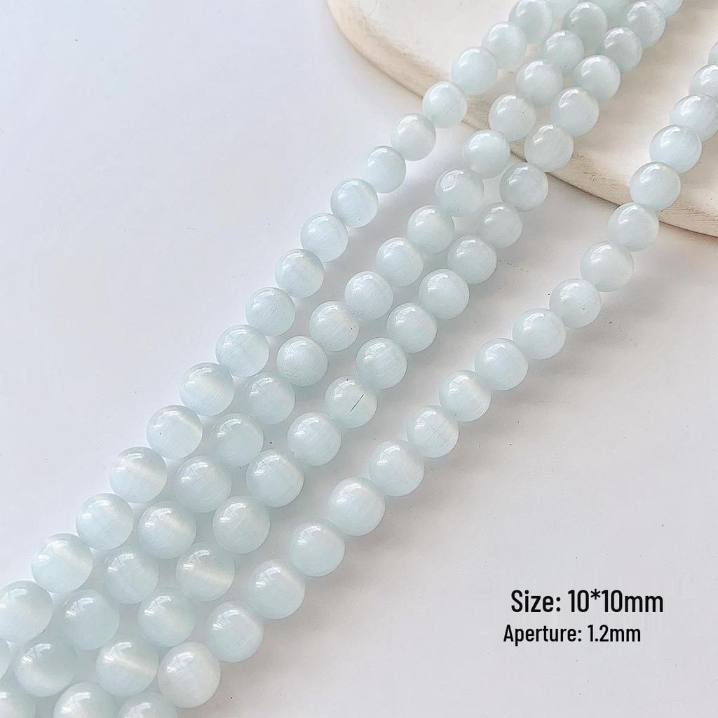 Бусины из лунного камня с эффектом кошачьего глаза холодных тонов 6-10 мм для изготовления украшений своими руками