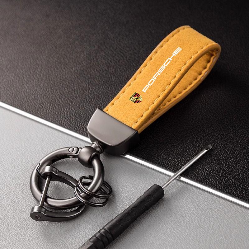 Leather Keychain Pendant Gifts Car Keyring Rings Holder For Porsche Cayenne Panamera Macan 911 Taycan Boxster Cayman 918 Pajun jbcr64