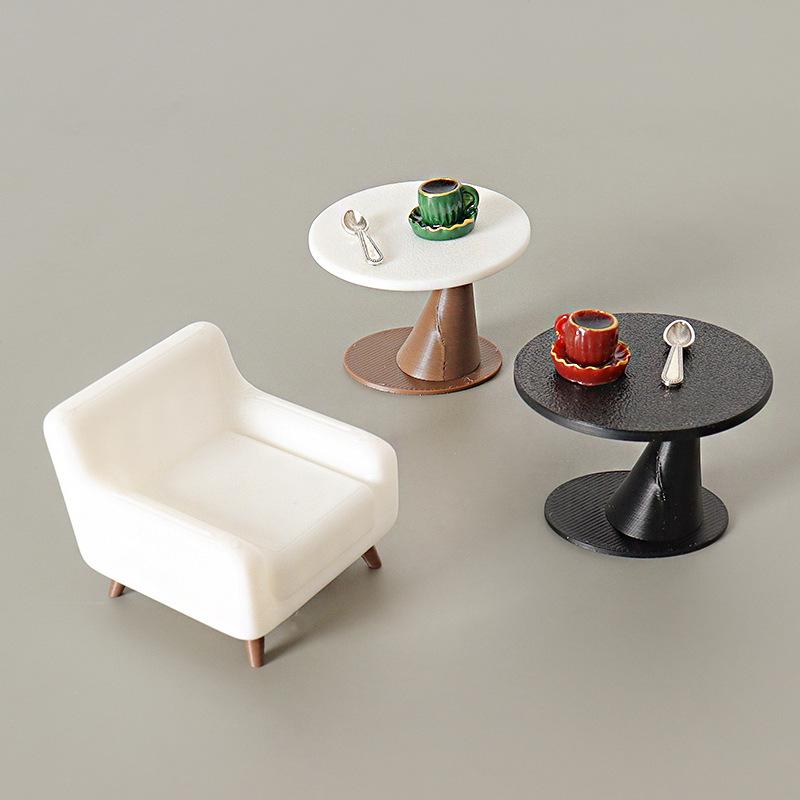 Handmade Mini Dollhouse Table & Sofa Ornament with DIY Coffee Cup & Spoon Accessories