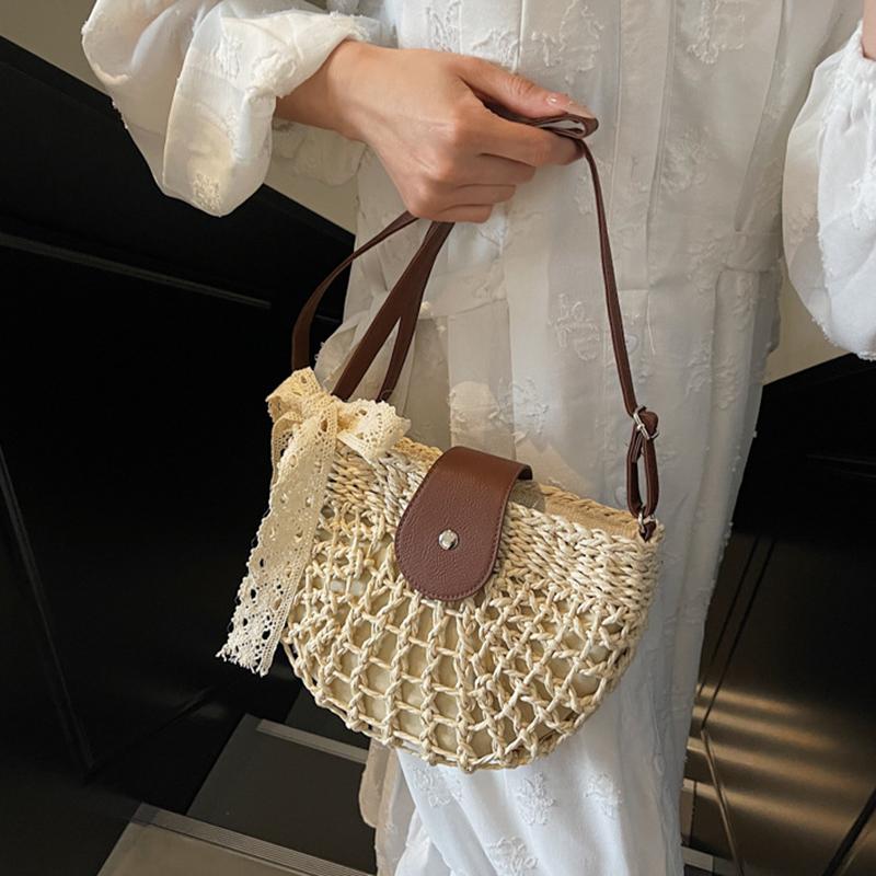 Летняя соломенная сумка для женщин, модная полукруглая сумка кроссбоди, плетеная вручную из ротанга, сумка-мессенджер, дорожная пляжная сумка KTB